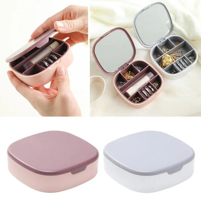 Mini Portable Travel Cosmetic and Jewelry Storage Box Organizer with Mirror