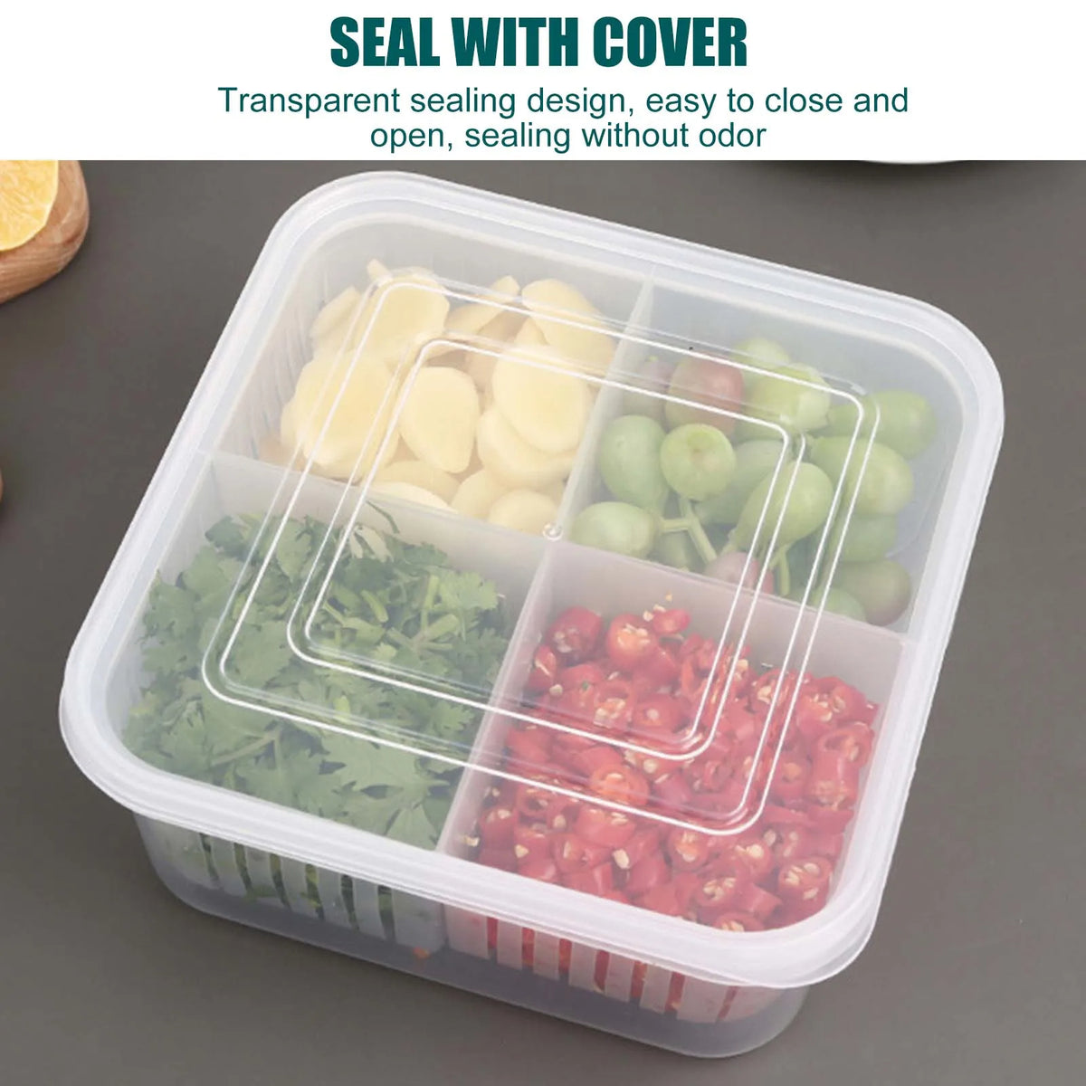 Double Layer Refrigerator Storage Box, Double Layer, Vegetable, Fruit, Fresh, Drain Basket, Refrigerator, Food Containers, Drain, Crisper, 4 Grids