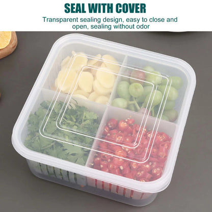 Double Layer Refrigerator Storage Box, Double Layer, Vegetable, Fruit, Fresh, Drain Basket, Refrigerator, Food Containers, Drain, Crisper, 4 Grids