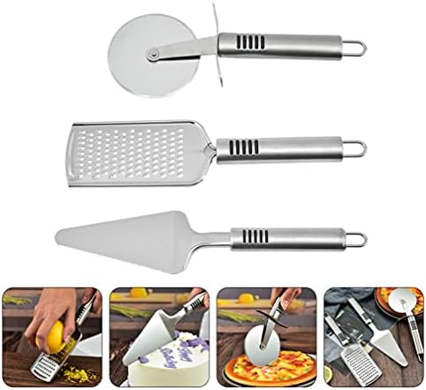 3 in 1 - Pizza cutter - cake server - Cheese grater . Pizza cutter set, pizza spatula, pizza cutter wheel, cheese planer, 3 pcs multi-functional combination set, which can be used for cutting and distributing various pizza cakes, grinding cheese, etc.