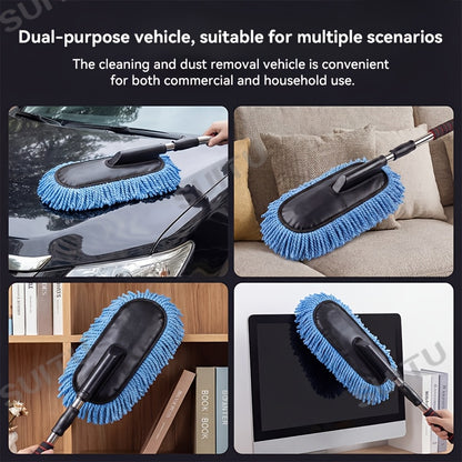 Car Specific Cleaning Brush with Extendable Handle, Thick Soft Bristles & Sponge Grip, Scratch-Free for Auto, Home, Yard & Glass Cleaning