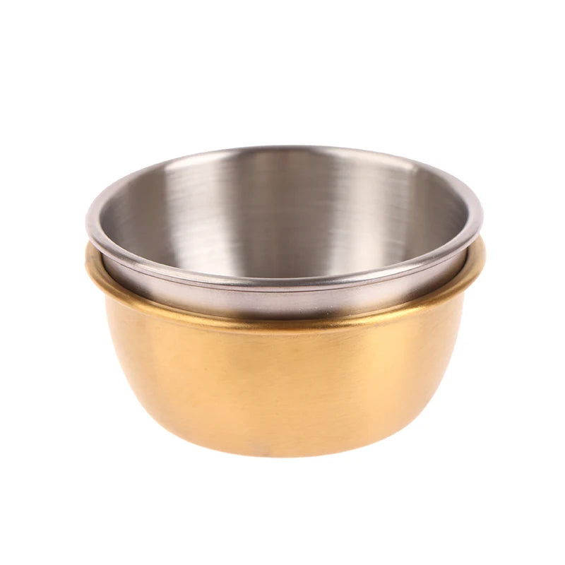 Golden sauce bowl premium quality . 7.3 cm . Reusable Stainless Steel Small Sauce Cup Seasoning Spice Dishes Ketchup Hot Pot Dipping Bowl Saucer Tableware Kitchen Supplies