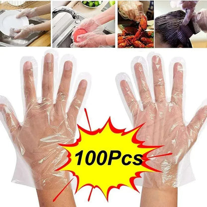 100pcs Disposable Gloves Transparent Eco-friendly Cleaning Gloves Plastic Gloves For DIY Cooking Kitchen Accessories