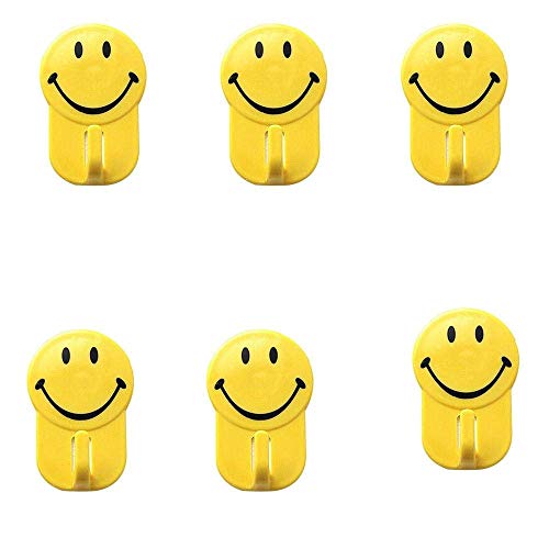 Pack of 6 - Self-Adhesive Smiley Face Wall Hooks for Back Door, Bathroom and Kitchen