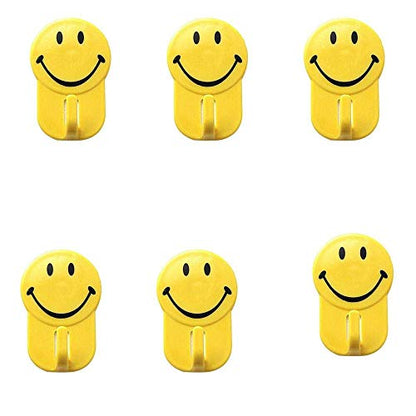 Pack of 6 - Self-Adhesive Smiley Face Wall Hooks for Back Door, Bathroom and Kitchen