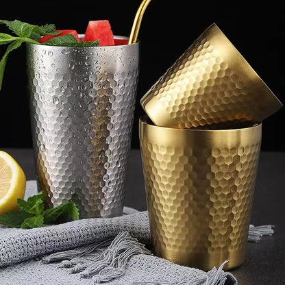 Stainless Steel Cold Water Drinks Cup Hammered Texture Double-Wall  Anti-fall Cups Milk Mugs For Kitchen Drinkware