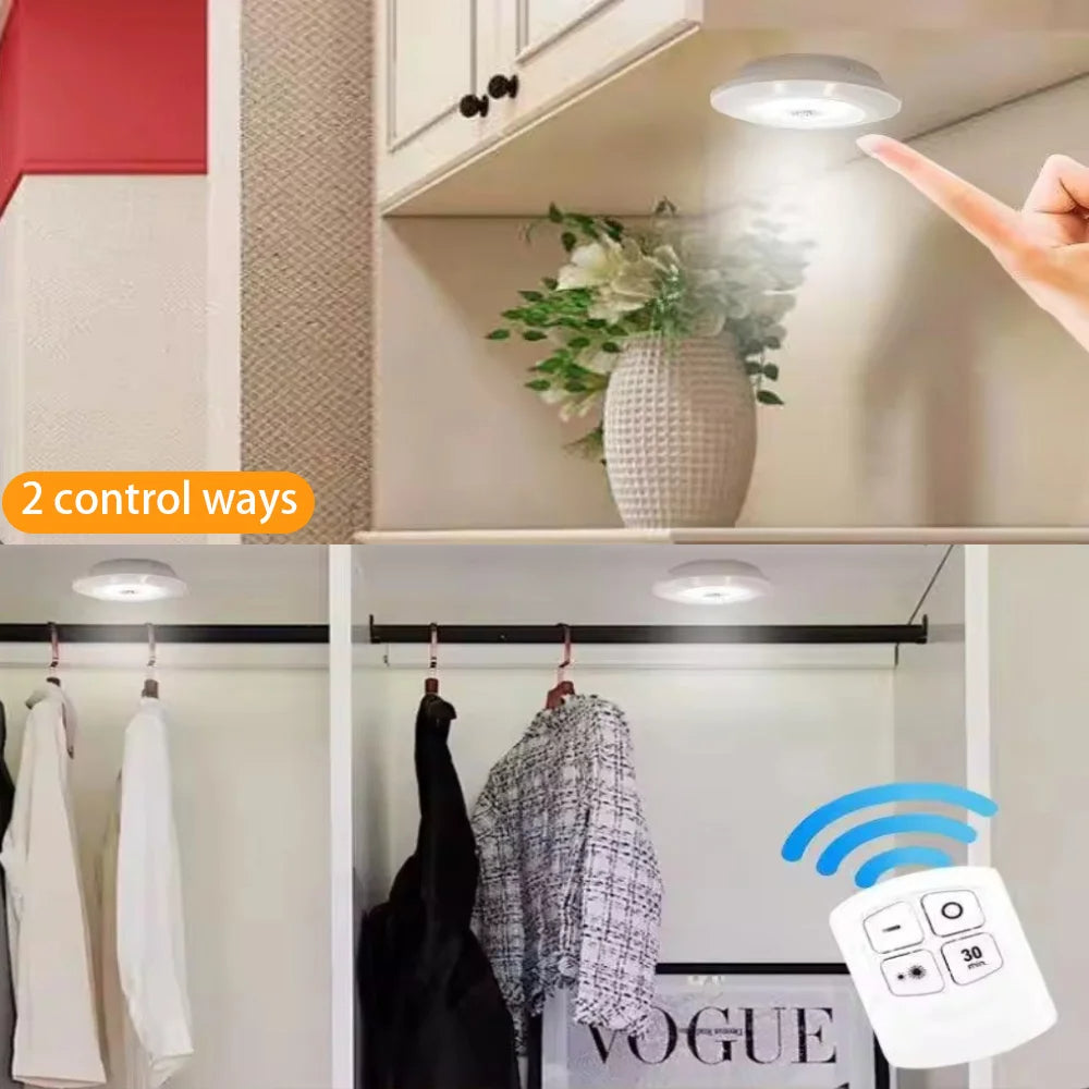 Wireless Kitchen Light with Remote Control, Dimmable Night Lamp, Battery Powered, Under Cabinet, LED Lights for Closet, Bedroom