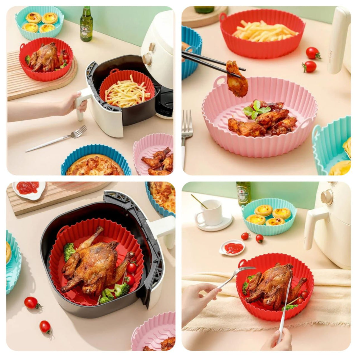 Silicone Air Fryers Oven Baking Tray Fried Pizza Chicken Mat AirFryer Silicone Pot Round Reusable Cake Pan Air Fryer Accessories