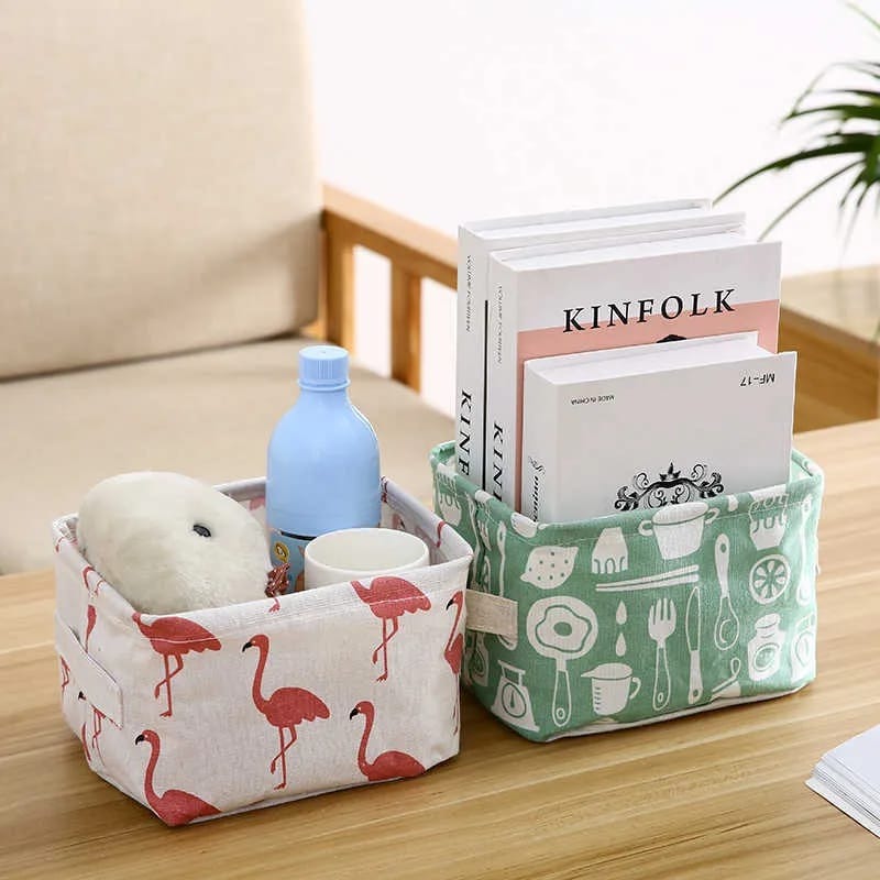 Cotton Linen Fabric Waterproof Storage Box | Foldable Books Toys Basket