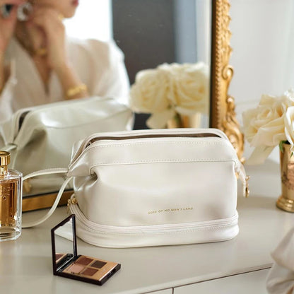 Toiletry Cosmetic Bag Soft Creamy Texture Travel Double Layer Large Capacity Makeup Bags For Women Toiletries Organizer Hangbag