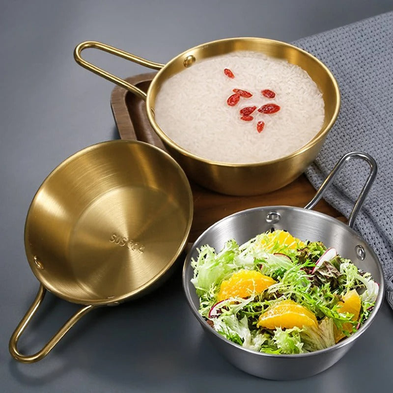 golden sauce pan 14 cm Round Rice Wine Bowl with Handle 304 Stainless Steel Household Food Sauce Bowls Cups Tableware Dinnerware Kitchen Utensils