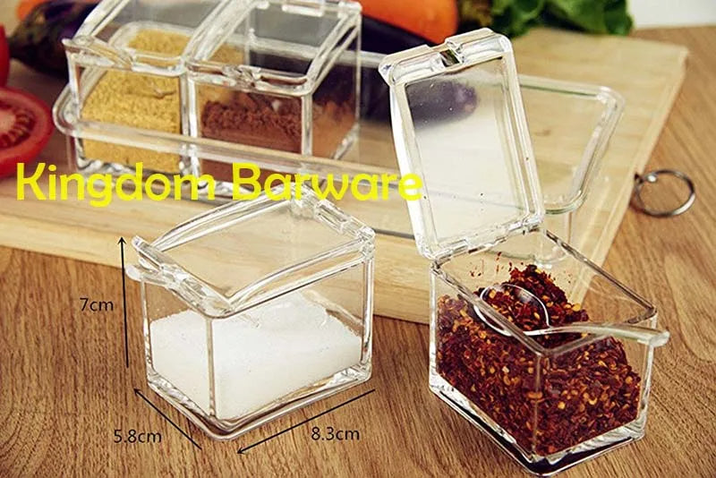 4 Piece Acrylic Seasoning Box - Storage Container Condiment Jars -Kitchen Tools Bar Accessories