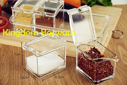 4 Piece Acrylic Seasoning Box - Storage Container Condiment Jars -Kitchen Tools Bar Accessories