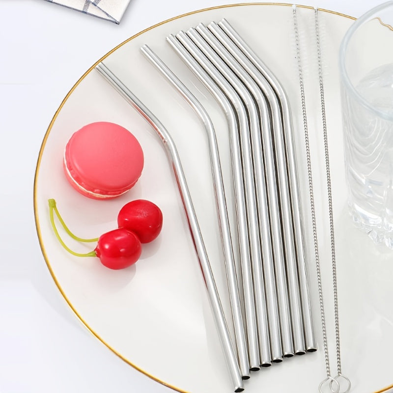 Pack of 5 Stainless Steel Metal Straws with Cleaning Brush, Reusable, Food-Grade, Polished Finish, Perfect for Eid, Parties , Picnic , Thanksgiving, Mother'S Day