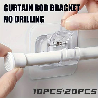 2pcs No-Drill Curtain Rod Hanger, Transparent Rod Hook, Self-Adhesive Rod Hanger, Heavy-Duty Tube Style Rod Hook, Window Decoration Installation, No-Drill Rod Hanger, Utility Hooks, Utility Hooks For Home Storage