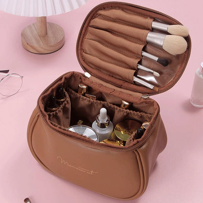 New Portable Women Makeup Bag PU Leather Large Travel Handbag Waterproof Storage Case Multifunction Toiletry Organizer
