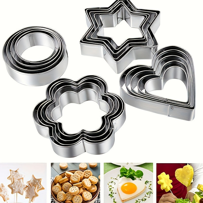 12pcs Stainless Steel Biscuit Mold Flower Shaped Circular Heart-shaped Star Shaped Biscuit Set for Kitchen Baking Tools Of Cakes, Vegetables, Sandwiches, Fruits, Candies, Biscuits, Birthday Parties, Holiday Celebrations, Baking Supplies