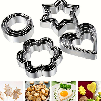 12pcs Stainless Steel Biscuit Mold Flower Shaped Circular Heart-shaped Star Shaped Biscuit Set for Kitchen Baking Tools Of Cakes, Vegetables, Sandwiches, Fruits, Candies, Biscuits, Birthday Parties, Holiday Celebrations, Baking Supplies