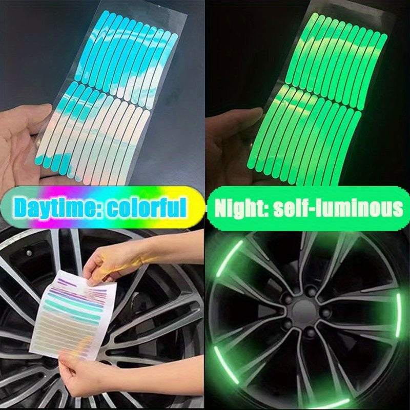 20pcs Car Wheel Hub Casting Sticker Rim Casting Strips Shoous Night Driving Bike Motorcycle Sticker
