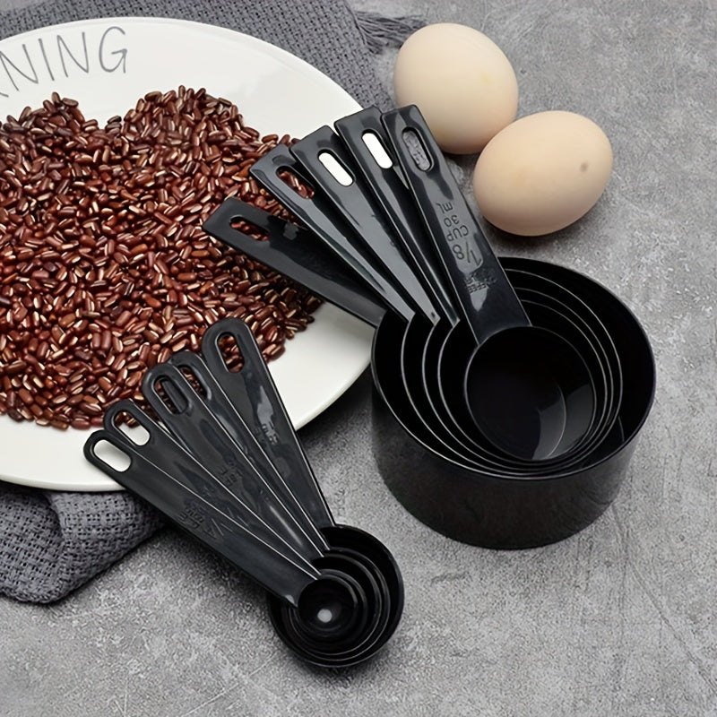 10pcs Black Plastic Measuring Spoons Cups Measuring Set Tools For Baking Coffee