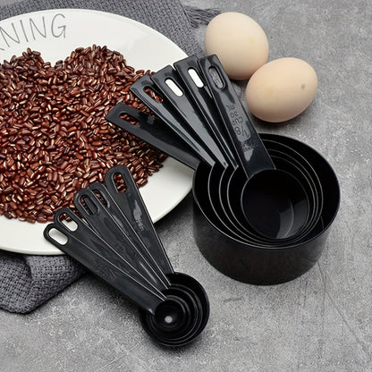10pcs Black Plastic Measuring Spoons Cups Measuring Set Tools For Baking Coffee