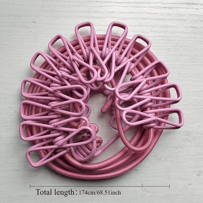 Stretchable Long Elastic Cloth Drying Rope With 12 Metal Clips Hangers Portable Clothes line for Travel/Home Small Places