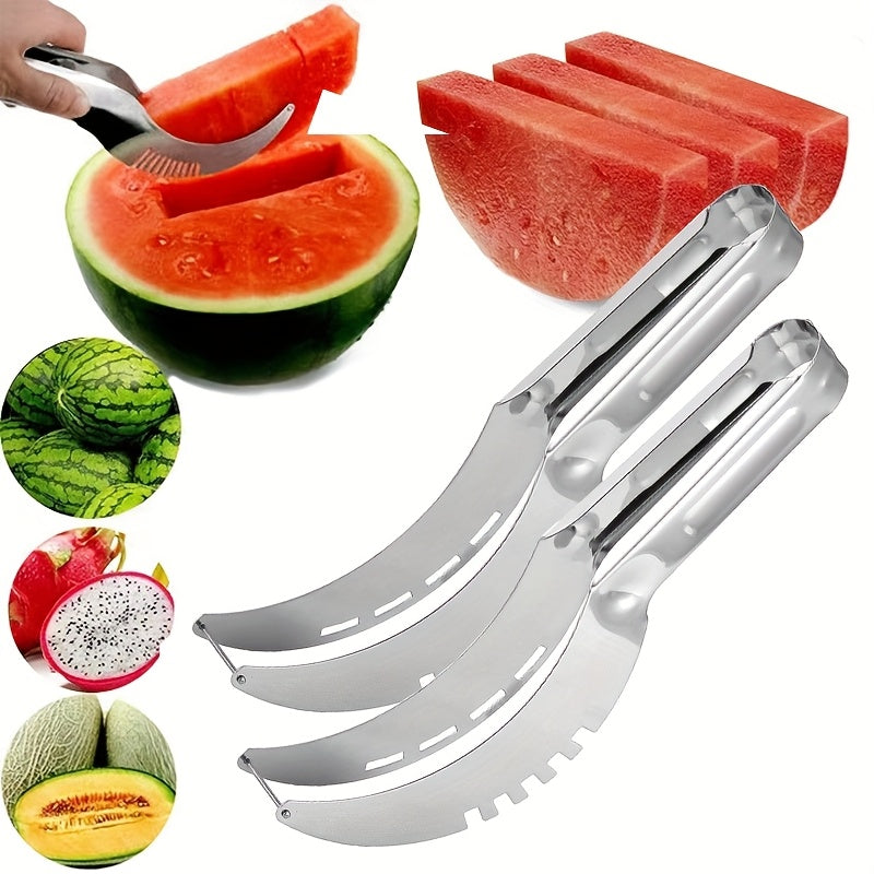 1 Watermelon Slicer, Stainless Steel Watermelon Chunk Slicer Fast Safe Watermelon Knife, Fast Safe Watermelon Cutter - Stainless Steel Fruit Salad And Melon Cube Cutter - Kitchen Gadgets And Additions