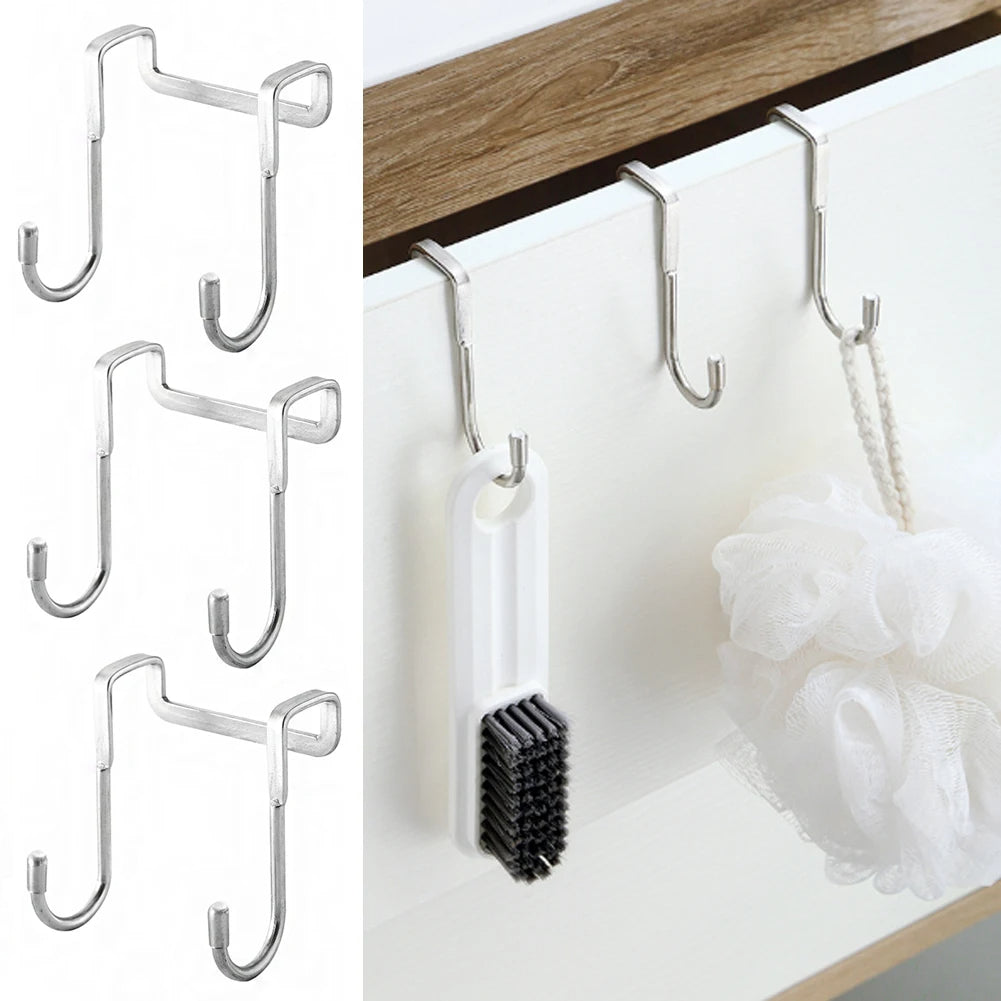 Door Hanger Hook Stainless Steel Double S-Shaped Storage Hook For Bathroom Kitchen Wall Door Organizer Wall Mounted Hooks