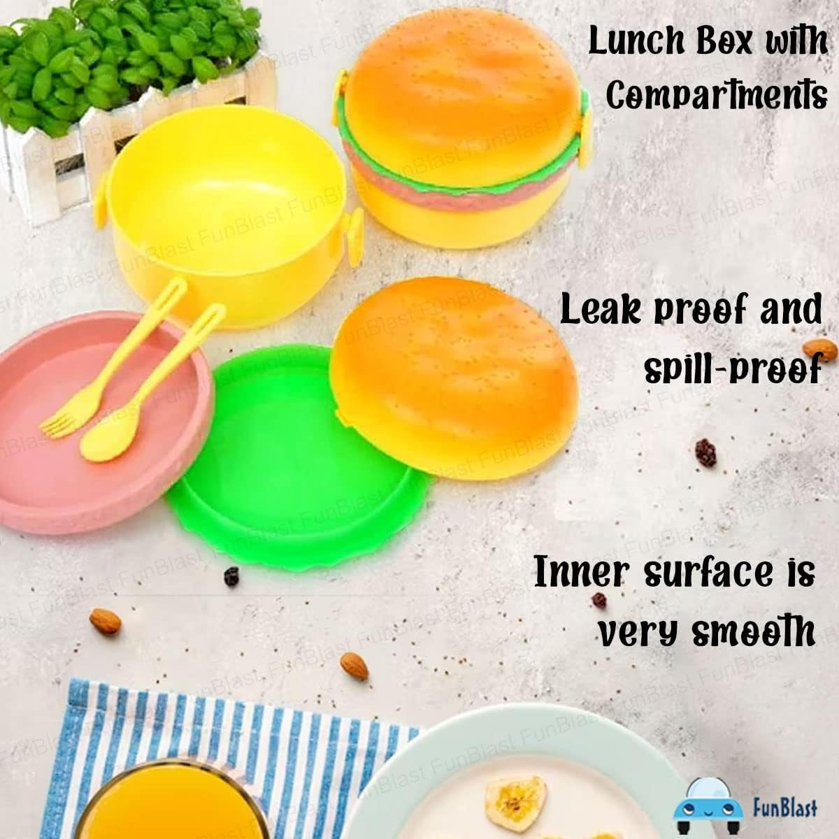 Burger Shape Lunch Box for Kids - Lunch Box for Kids, Tiffin Box, Lunch Box Leak Proof Plastic Lunch Box, Lunch Box with