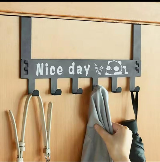Over Door Hook Hanger,Metal Towel Rack Behind Door Organizer with 6 Hook for Bathroom , Black Multi-functional Holder for Coat Bag