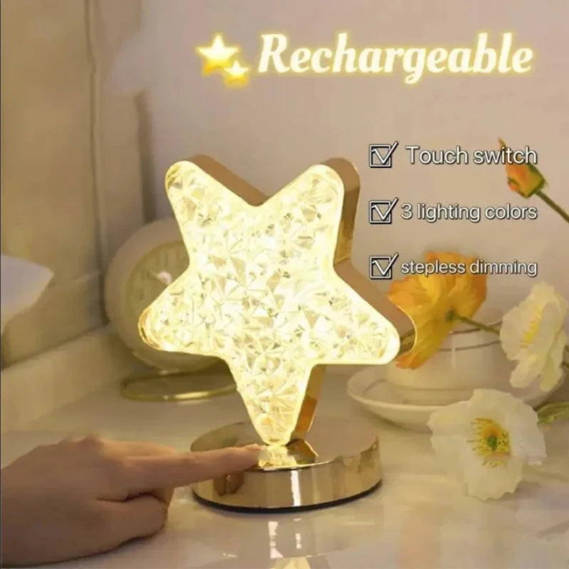 Rechargeable LED Night Light Stars Shape, Decorative Light by Niken Iron, Ideal for a Child's or a Girl's Bedroom
