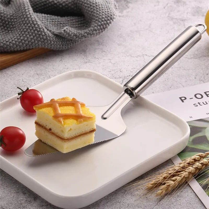 Cake server Thickened Stainless Steel Serrated Edge Cake Server Blade Cutter Pie Pizza Shovel Cake Spatula Scraper Baking Tool 1Piece