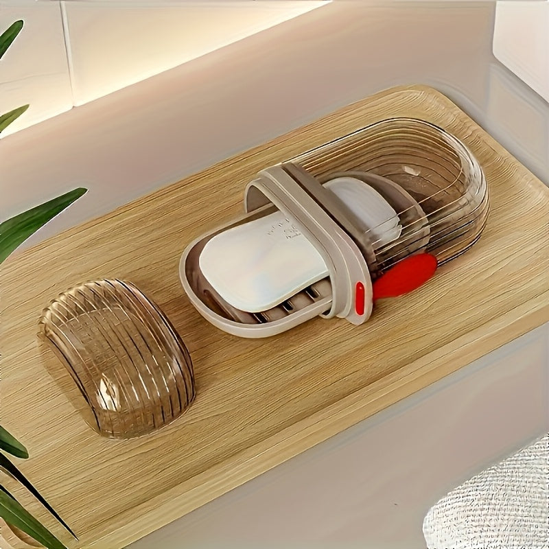 1/2pcs Portable Travel Soap Box and Toothbrush Holder, PVC Material with Drain Tray, Leakproof, Suitable for Toothbrushes and Soap Bars, Portable, Easy to Clean, Designed for Travel and Home Use, Toothbrush Holder