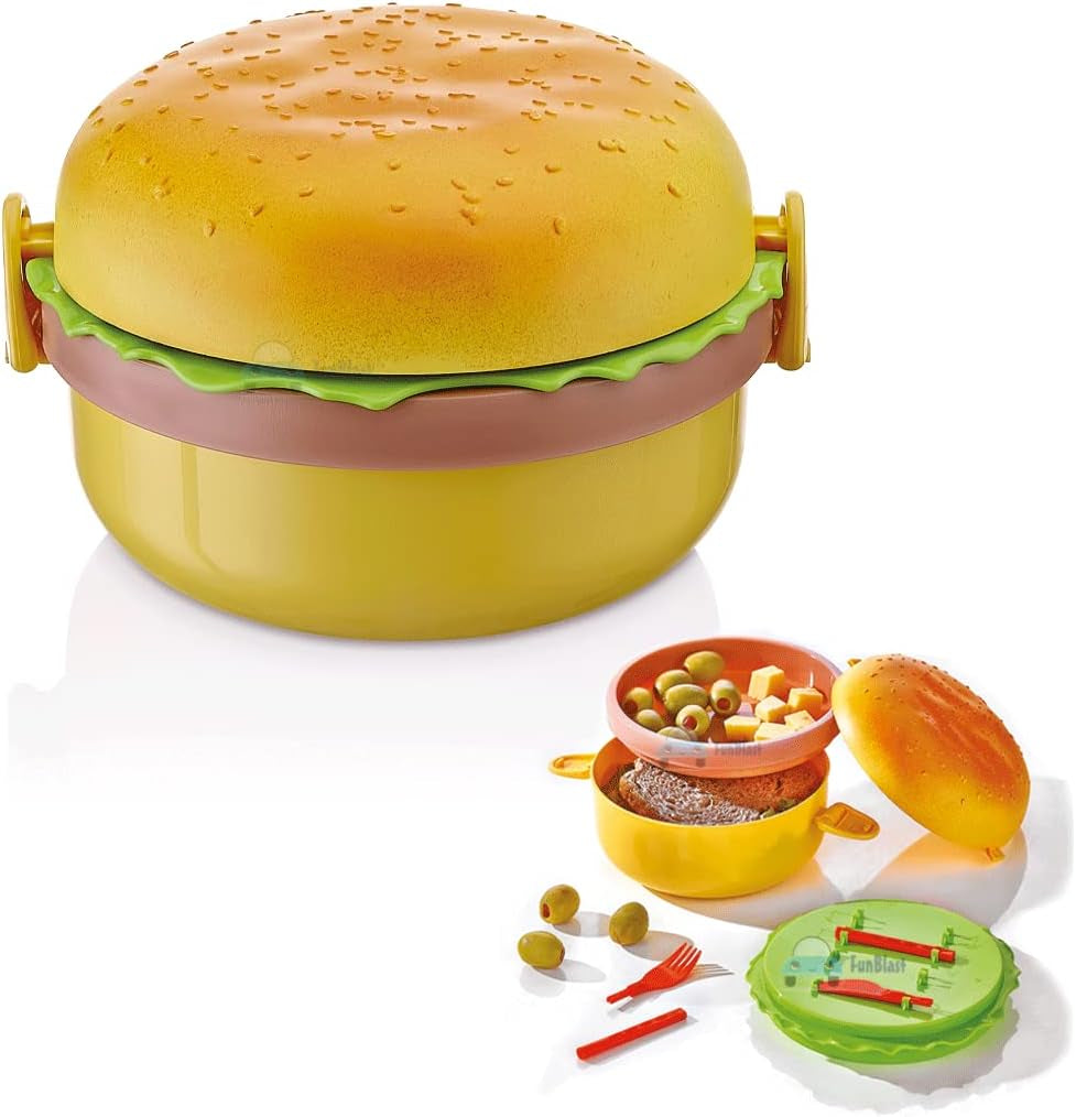 Burger Shape Lunch Box for Kids - Lunch Box for Kids, Tiffin Box, Lunch Box Leak Proof Plastic Lunch Box, Lunch Box with