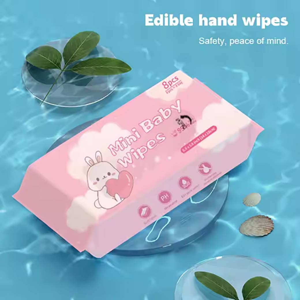 Mini 8PCS Pack Eco Wet Wipes Biodegradable Plant Fiber for Face Hands & Surface Cleaning Travel & Household Use