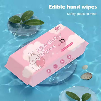 Mini 8PCS Pack Eco Wet Wipes Biodegradable Plant Fiber for Face Hands & Surface Cleaning Travel & Household Use