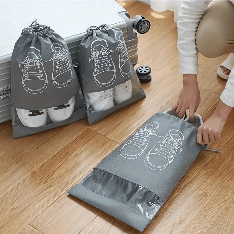 Lightweight Dustproof Grey Travel Shoe Bag with Drawstring Closure - Hand Washable Non-Woven Storage Bag, Suitable for Organizing And Cleaning Shoes