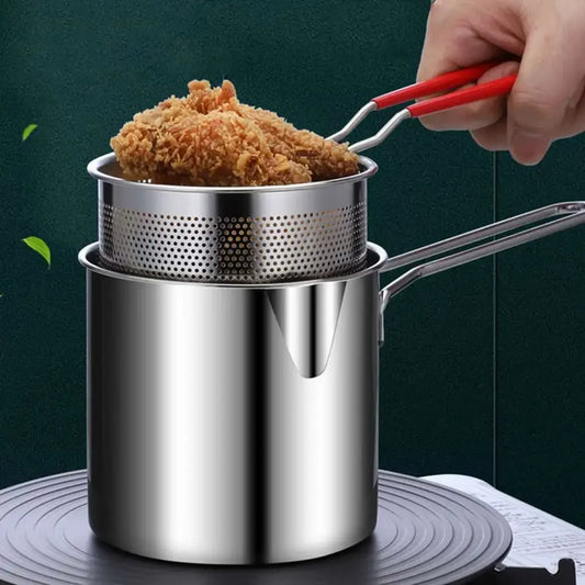 Stainless Steel Deep Fryer with Filter Cooking Pot Fried Chicken Frying Pan Cooking Tools Oil Filter Container 2 in 1-oil ki bachat