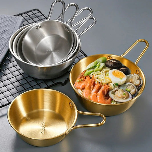 golden sauce pan 14 cm Round Rice Wine Bowl with Handle 304 Stainless Steel Household Food Sauce Bowls Cups Tableware Dinnerware Kitchen Utensils