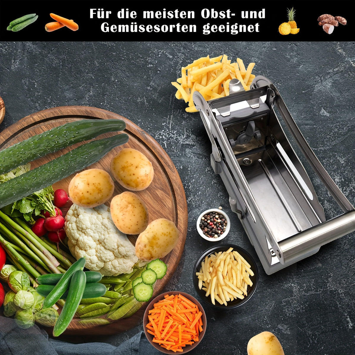 Stainless Steel Vegetable Cutter - French Fries Cutter, Potato Chipper, Onion Chopper, Food Chopper - Kitchen Supplies, Kitchen Gadgets, Kitchen Accessories, Birthday Gift