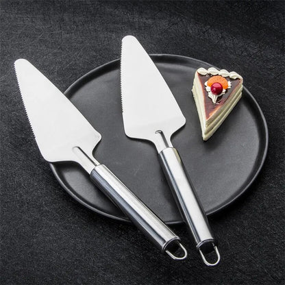 Cake server Thickened Stainless Steel Serrated Edge Cake Server Blade Cutter Pie Pizza Shovel Cake Spatula Scraper Baking Tool 1Piece