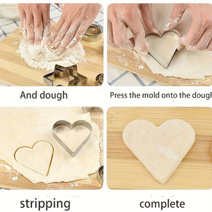 12pcs Stainless Steel Biscuit Mold Flower Shaped Circular Heart-shaped Star Shaped Biscuit Set for Kitchen Baking Tools Of Cakes, Vegetables, Sandwiches, Fruits, Candies, Biscuits, Birthday Parties, Holiday Celebrations, Baking Supplies