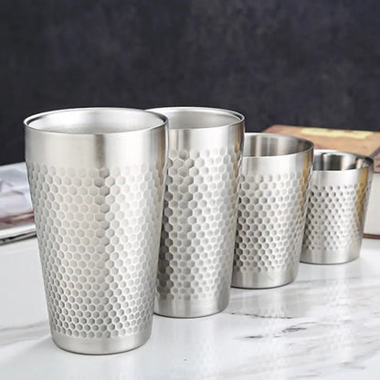 Stainless Steel Cold Water Drinks Cup Hammered Texture Double-Wall  Anti-fall Cups Milk Mugs For Kitchen Drinkware
