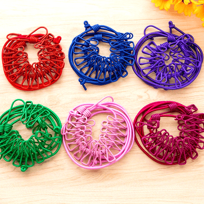 Stretchable Long Elastic Cloth Drying Rope With 12 Metal Clips Hangers Portable Clothes line for Travel/Home Small Places