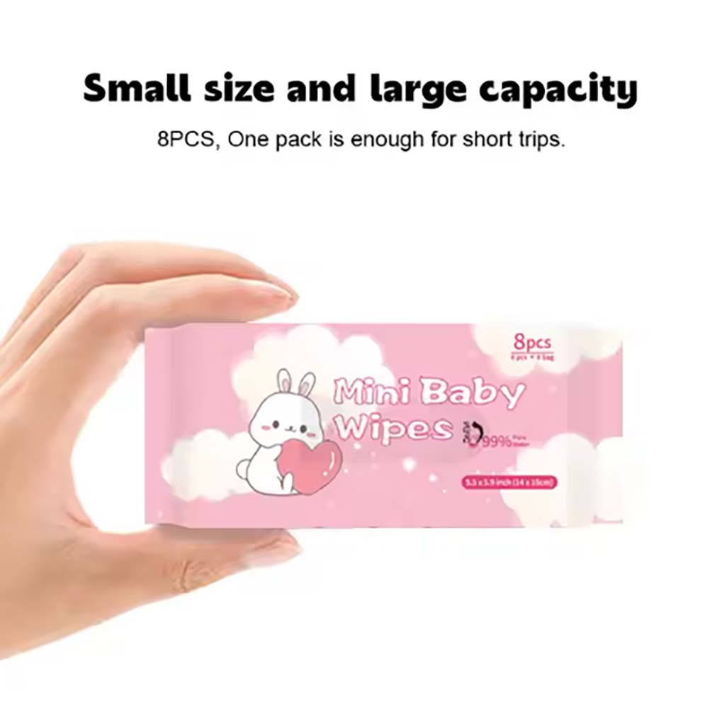 Mini 8PCS Pack Eco Wet Wipes Biodegradable Plant Fiber for Face Hands & Surface Cleaning Travel & Household Use