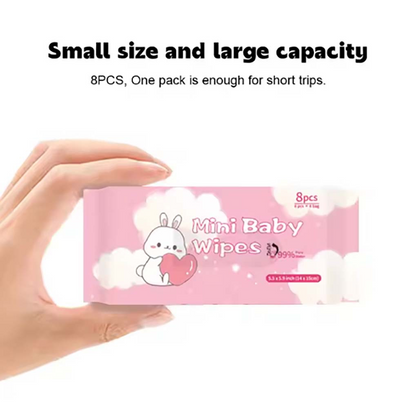 Mini 8PCS Pack Eco Wet Wipes Biodegradable Plant Fiber for Face Hands & Surface Cleaning Travel & Household Use