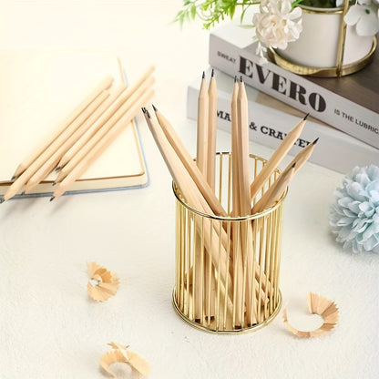 Elegant Golden Round Pen Holder - Multi-Functional Desk Organizer for Office, School Supplies & Accessories