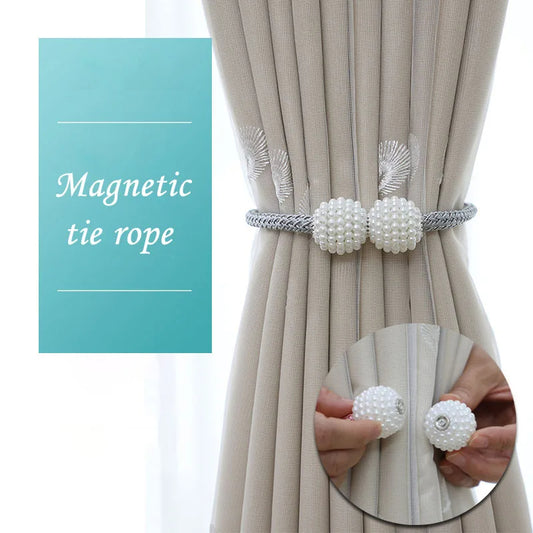 2Pcs/Set Curtain Hanging Ball Home Multifunctional Curtain Pearl Strap Rope Strap New Magnetic Hanging Ball Curtain Tool