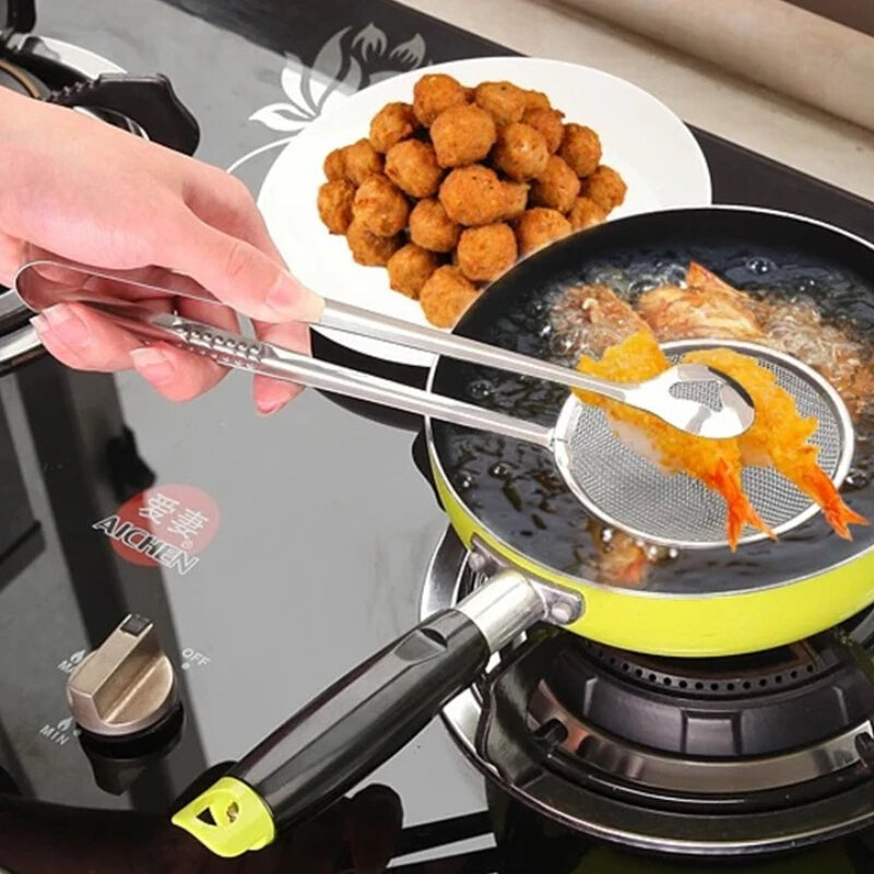 Household Stainless Steel Food Clip Snack Fryer Strainer Fried Tong Mesh Oil Strainer Colander Filter Oil Kitchen Cooking Tools