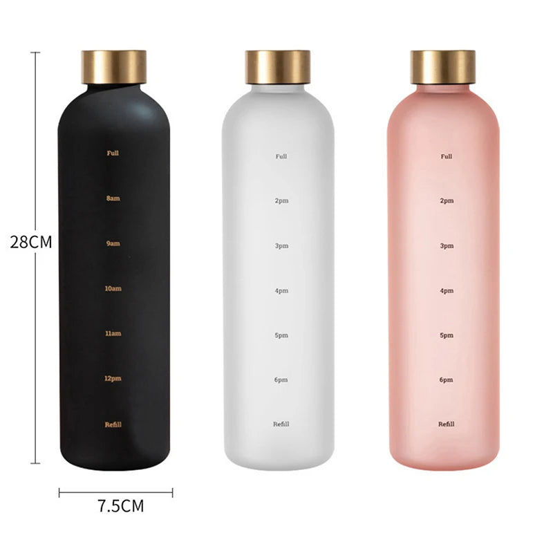 1L Water Bottle With Time Marker 32 OZ Fitness Sports Outdoor Travel Portable Leakproof Drinkware BPA Free Drink Bottles